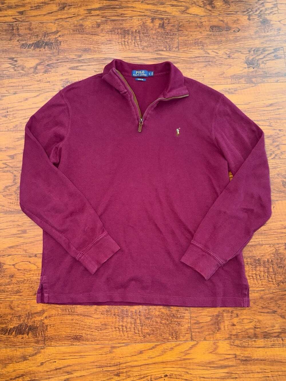Polo Ralph Lauren Estate-Rib Quarter-Zip Pullover Men's Size L Burgundy